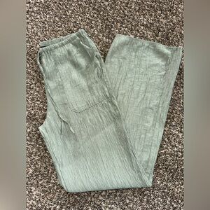 Women’s ZARA sage Crinkle Texture Wide Leg Pants size Small